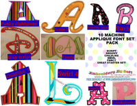 Cd of 10 Machine Applique Fonts (10 SETS) script,swirl,childlike fonts