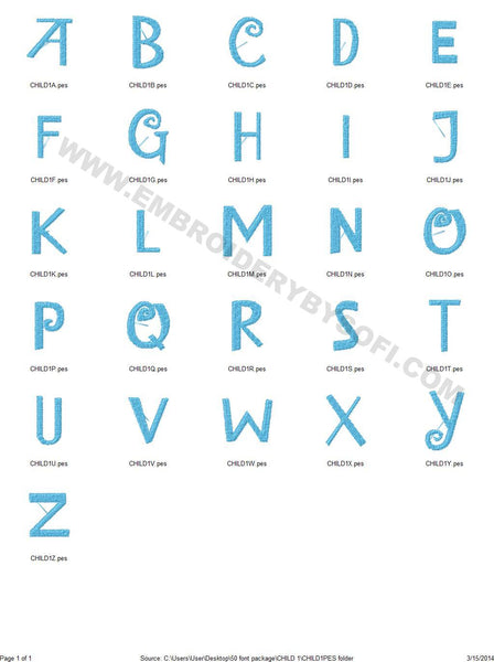 Child 1 font Free Machine Embroidery