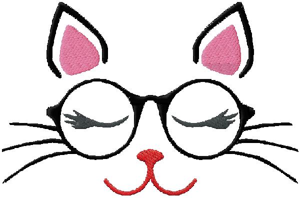 Kitty cat with glasses face Machine embroidery design