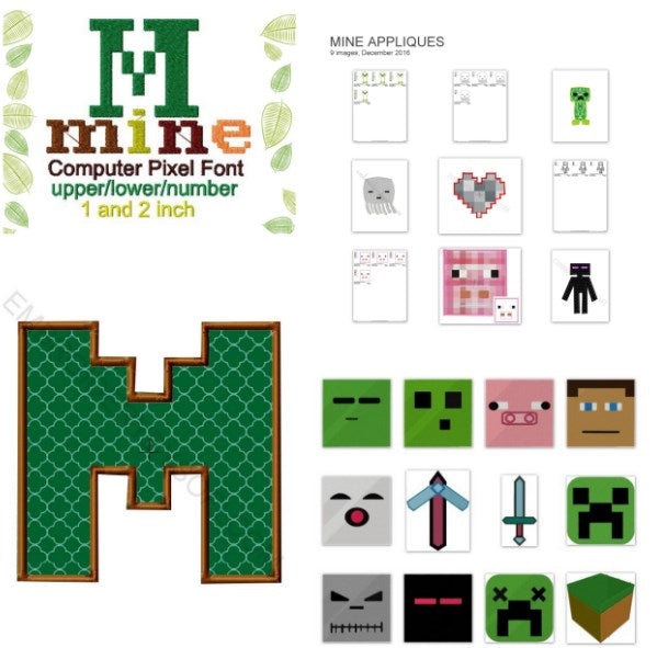 Mine builder craft gamer mega machine embroidery design set