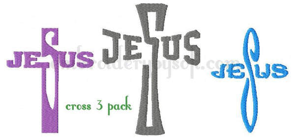 Religious Christian Jesus cross word Machine Embroidery design 3 pack